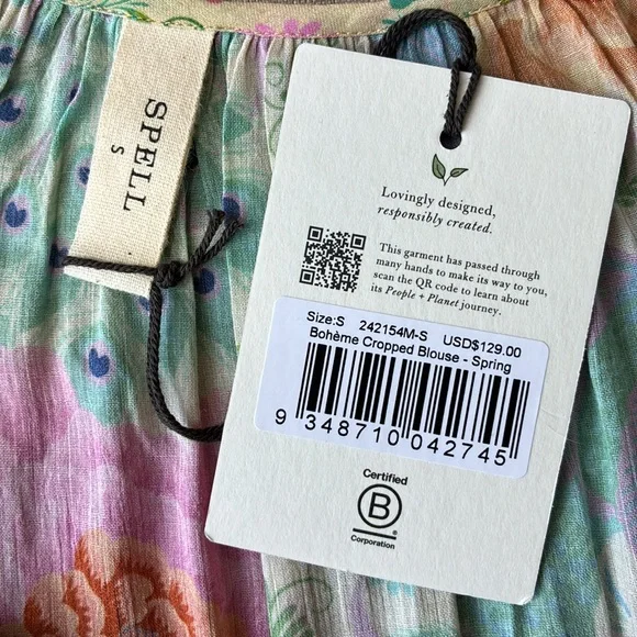NWT🦩Spell Boheme Cropped Blouse in Spring size small - Picture 7 of 11